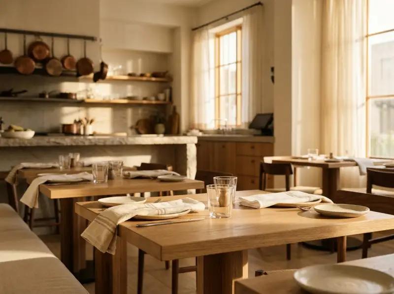 Un restaurant de quartier dressé pour le dîner