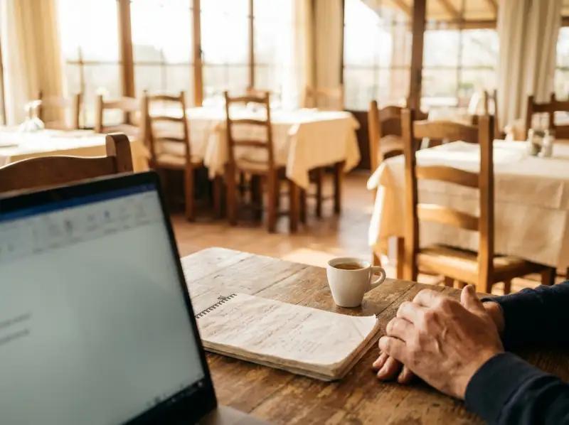 Une restauratrice remplit une demande sur son ordinateur